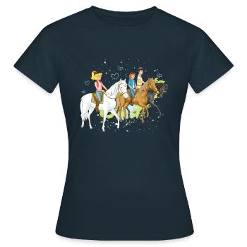 Bibi und Tina 'Freunde reiten aus' - Frauen T-Shirt - Navy - Vorne - AI Model Female 172 dark (172cm)