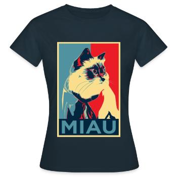 bébé cloche chat - miaou - Obama de style - T-shirt Femme - marine - Devant - AI Model Female 172 dark (172cm)