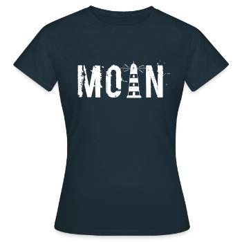 Moin - Leuchtturm weiß - Frauen T-Shirt - Navy - Vorne - AI Model Female 172 dark (172cm)