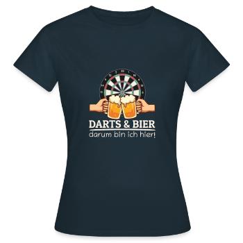 Darts Und Bier Darum Bin Ich Hier Dart Sprüche - Frauen T-Shirt - Navy - Vorne - AI Model Female 172 dark (172cm)