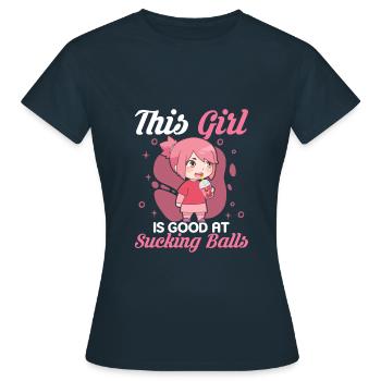 This Girl Is Good At Sucking Balls Kawaii Boba Tea - Women's T-Shirt - navy - Front - AI Model Female 172 dark (172cm)