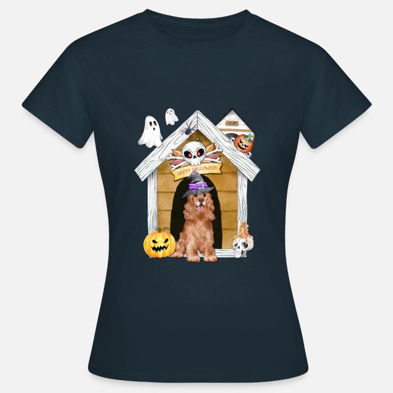 Halloween Cocker Spaniel Dog Witch - Women's T-Shirt - navy