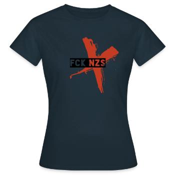 FCK NZS Fuck Nazis Anti Rassismus Fuck AFD - Frauen T-Shirt - Navy - Vorne - AI Model Female 172 dark (172cm)