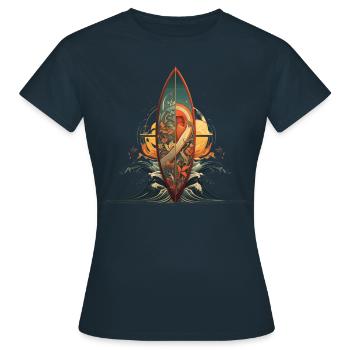Surfbrett geteiltes Meer Artwork Surfing - Frauen T-Shirt - Navy - Vorne - AI Model Female 172 dark (172cm)