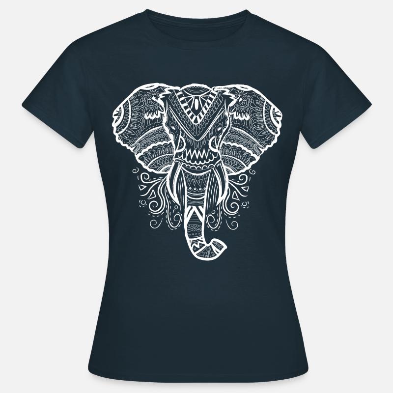 Elephant Mandala Illustration Elephant - Women's T-Shirt - navy