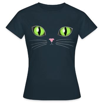 Cat green eyes - Women's T-Shirt - navy - Front - AI Model Female 172 dark (172cm)