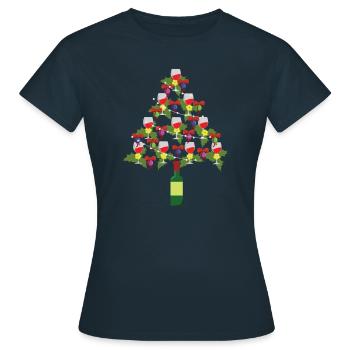 Wine Christmas Tree T-Shirt Gift Idea - Women's T-Shirt - navy - Front - AI Model Female 172 dark (172cm)