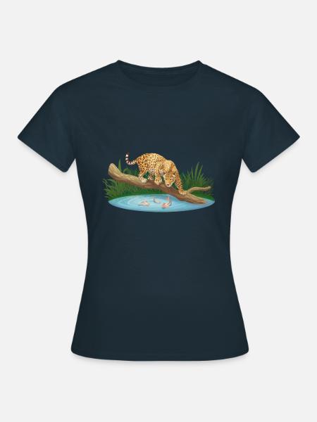 Leopard jagt im Wasser - Frauen T-Shirt - Navy