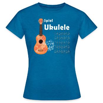 Accords de ukulélé - T-shirt Femme - bleu saphir antique chiné - Devant - AI Model Female 172 dark (172cm)