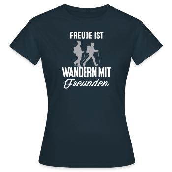 Freude ist Wandern mit Freunden - Frauen T-Shirt - Navy - Vorne - AI Model Female 172 dark (172cm)