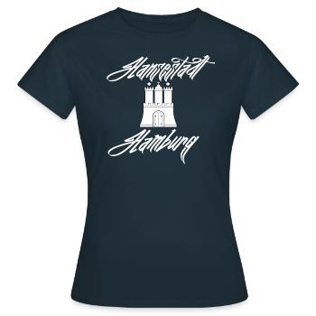 Hansestadt Hamburg weiß - Frauen T-Shirt - Navy - Vorne - AI Model Female 172 dark (172cm)