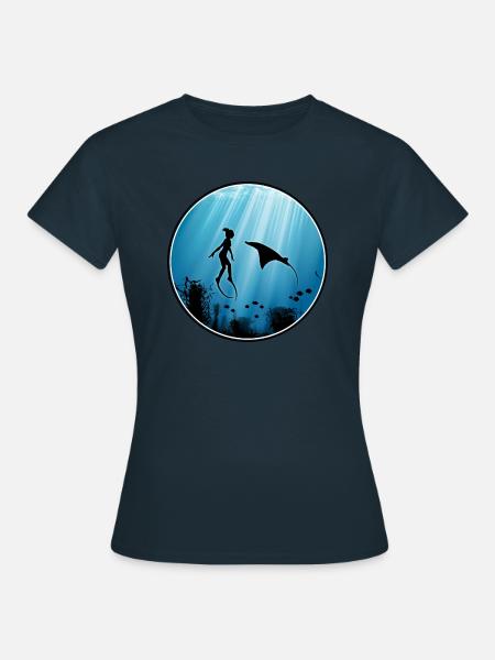 Freitaucher und Mantarochen - Frauen T-Shirt - Navy