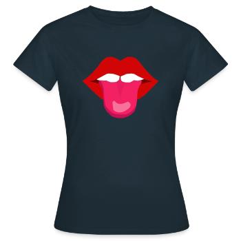 Bouche avec langue | Sortir la langue effrontée drôle - T-shirt Femme - marine - Devant - AI Model Female 172 dark (172cm)