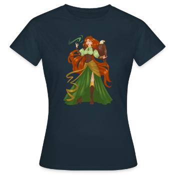 Hexe Rote Haare Vogel hübsche Dame Model Fantasy - Frauen T-Shirt - Navy - Vorne - AI Model Female 172 dark (172cm)