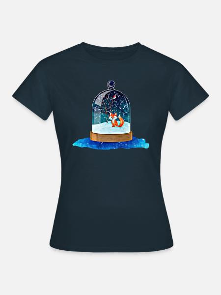 Weihnachtliche Schneekugel mit Fuchs - Frauen T-Shirt - Navy
