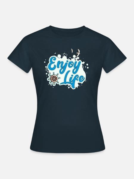 Enjoy Life - maritimer Style mit Möwe und Ruder - Frauen T-Shirt - Navy