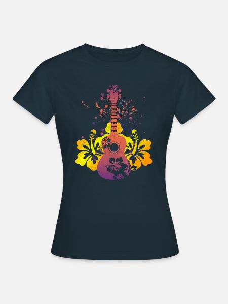 Ukulele - cadeau d'hibiscus d'Hawaï - T-shirt Femme - marine