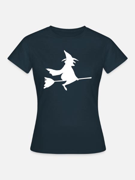 Hexe auf Besen - Frauen T-Shirt - Navy