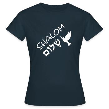 Shalom in Hebrew and Dove of Peace - Women's T-Shirt - navy - Front - AI Model Female 172 dark (172cm)