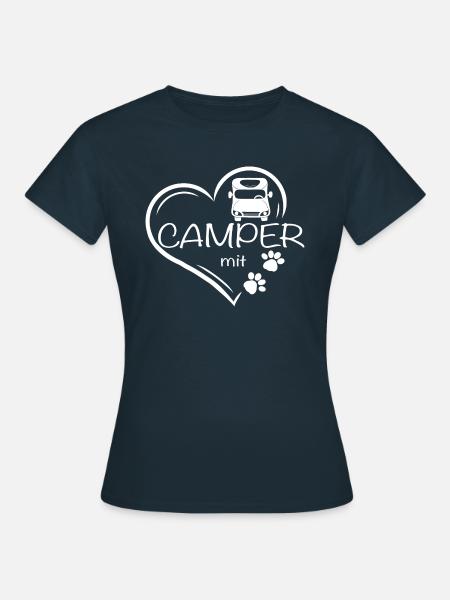Camper mit Herz und Hund Pfoten Wohnmobil - Frauen T-Shirt - Navy