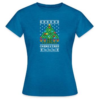 Chemie Laborant Weihnachtsbaum Periodensystem Lab - Frauen T-Shirt - Antikblaues Saphir meliert - Vorne - AI Model Female 172 dark (172cm)