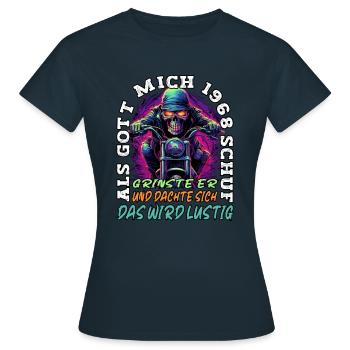 55. Geburtstag als Gott mich schuf Motorrad 1968 - Frauen T-Shirt - Navy - Vorne - AI Model Female 172 dark (172cm)