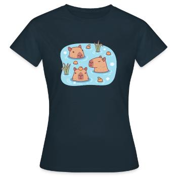 Süße Capybaras, die in heißen Quellen mit Orangen chillen - Frauen T-Shirt - Navy - Vorne - AI Model Female 172 dark (172cm)