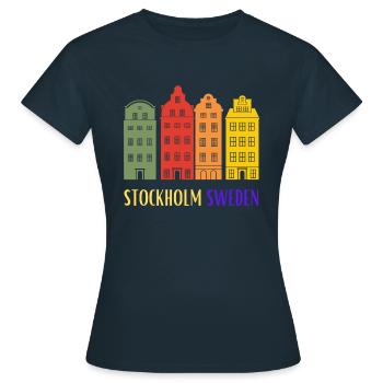 Stockholm Sweden, authentic houses from Old Town - Women's T-Shirt - navy - Front - AI Model Female 172 dark (172cm)