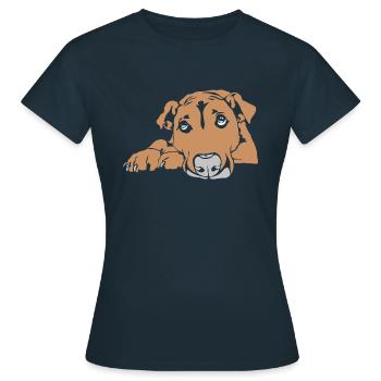 Hund Augen Treuer Hundeblick - Frauen T-Shirt - Navy - Vorne - AI Model Female 172 dark (172cm)