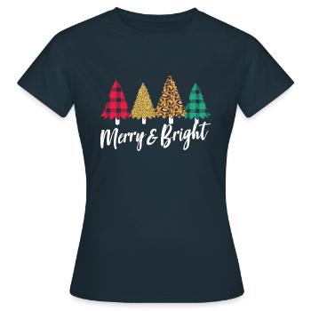 Merry And Bright Christmas Tree - Frauen T-Shirt - Navy - Vorne - AI Model Female 172 dark (172cm)