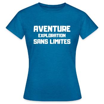 Abenteuererkundung ohne Grenzen - Frauen T-Shirt - Antikblaues Saphir meliert - Vorne - AI Model Female 172 dark (172cm)