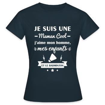Maman cool badminton, badiste, fête des mères - T-shirt Femme - marine - Devant - AI Model Female 172 dark (172cm)