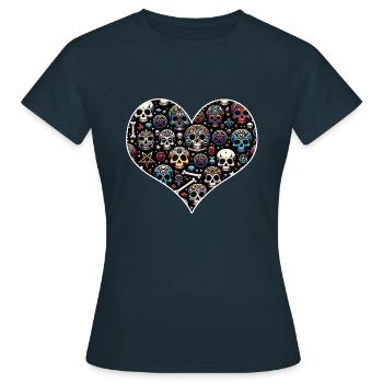Motif de crâne décoratif coloré - T-shirt Femme - marine - Devant - AI Model Female 172 dark (172cm)