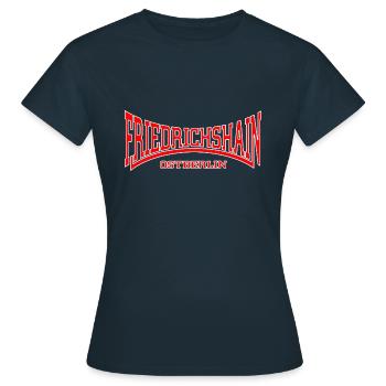 Friedrichshain Ostberlin (rot/weiss) - Frauen T-Shirt - Navy - Vorne - AI Model Female 172 dark (172cm)