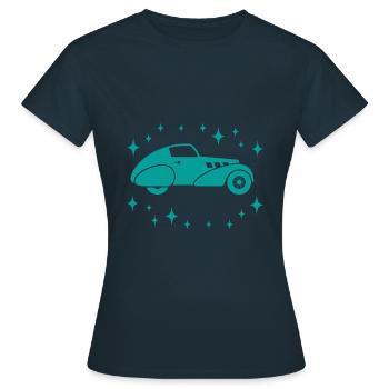 Auto - Oldtimer - Nostalgisch Fahrzeuge - Frauen T-Shirt - Navy - Vorne - AI Model Female 172 dark (172cm)