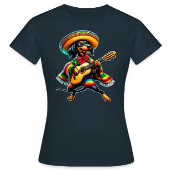 Cinco de Mayo Dachshund Mariachi Guitare - T-shirt Femme - marine - Devant - AI Model Female 172 dark (172cm)