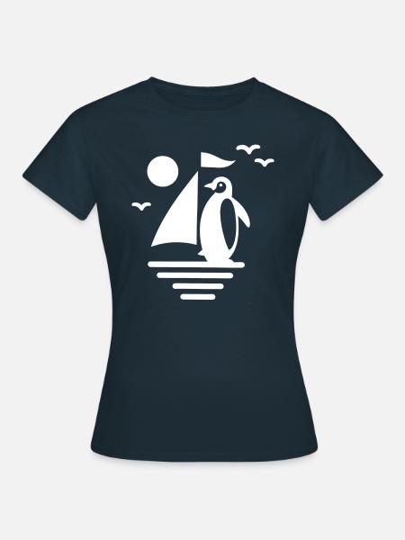 Pinguin Segelboot Silhouette Minimalistisch - Frauen T-Shirt - Navy