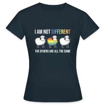 I am not different - Rainbow Sheep, Gay Pride LGBT - Frauen T-Shirt - Navy - Vorne - AI Model Female 172 dark (172cm)