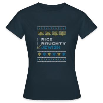 Nice Naughty Jewish, Hanukkah Jewish Sweater - Women's T-Shirt - navy - Front - AI Model Female 172 dark (172cm)