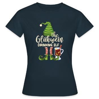 The Gluehwein Drinking Elf, Mulled Wine Christmas - Frauen T-Shirt - Navy - Vorne - AI Model Female 172 dark (172cm)
