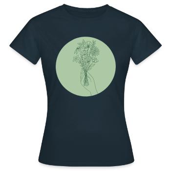 minimalistischer, ästhetischer Blumenstrauß - Frauen T-Shirt - Navy - Vorne - AI Model Female 172 dark (172cm)