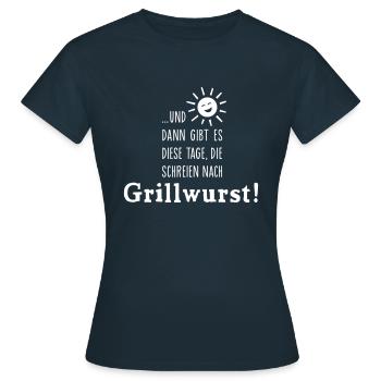 Grillwurst Tage - Barbecue - BBQ - Sonne - 1C - Frauen T-Shirt - Navy - Vorne - AI Model Female 172 dark (172cm)