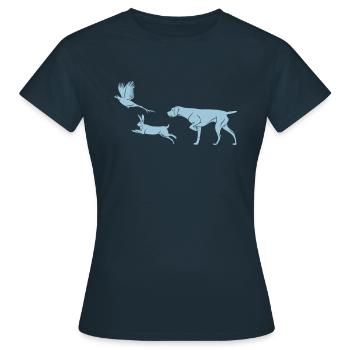 Deutsch Drahthaar - Fasan - Hase - negativ - Frauen T-Shirt - Navy - Vorne - AI Model Female 172 dark (172cm)