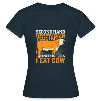Second Hand Vegetarian Funny Meat Lover Anti Vegan - Frauen T-Shirt - Navy - Vorne - AI Model Female 172 dark (172cm)