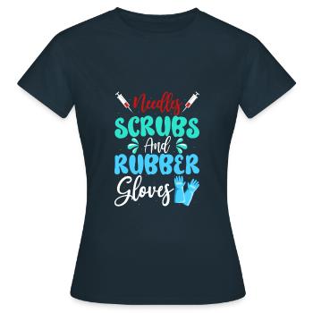 Aiguilles Frotte Gants en caoutchouc Phlébotomiste Infirmière - T-shirt Femme - marine - Devant - AI Model Female 172 dark (172cm)