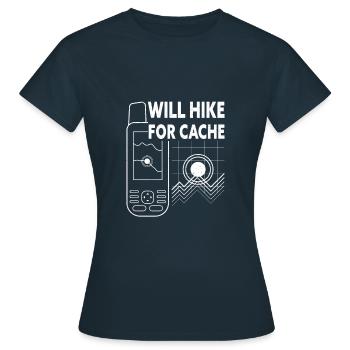 Will Hike For Cache Funny Geocaching - Women's T-Shirt - navy - Front - AI Model Female 172 dark (172cm)