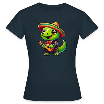 Dino Mariachi Cinco de Mayo Guitare - T-shirt Femme - marine - Devant - AI Model Female 172 dark (172cm)
