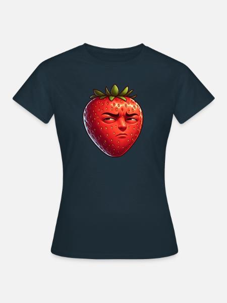 Freche Erdbeere Cartoon Frucht Lustig Ironisch - Frauen T-Shirt - Navy