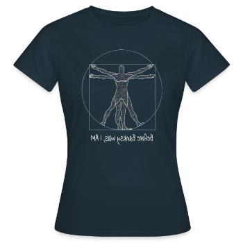 L'histoire de Leonardo's Vitruvian Man - T-shirt Femme - marine - Devant - AI Model Female 172 dark (172cm)