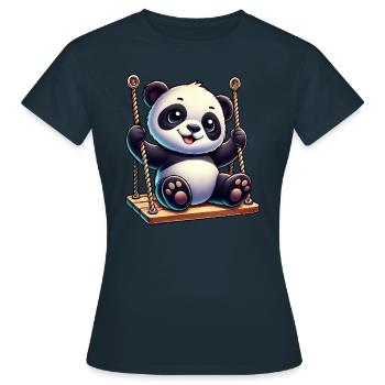 Dessin animé panda mignon sur l’aire de jeux de balançoire - T-shirt Femme - marine - Devant - AI Model Female 172 dark (172cm)